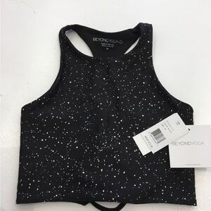 Beyond Yoga Black Speckled High-Neck Crop Top